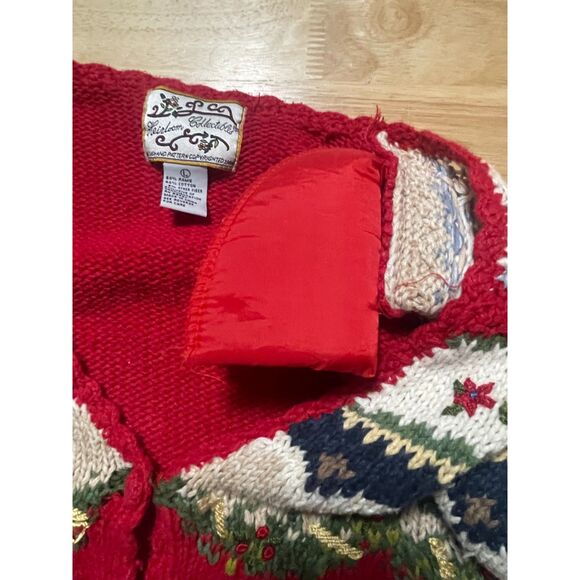 Vintage 1990s Heirloom Collectibles Christmas Cardigan Sweater L Red Knit - Picture 6 of 14